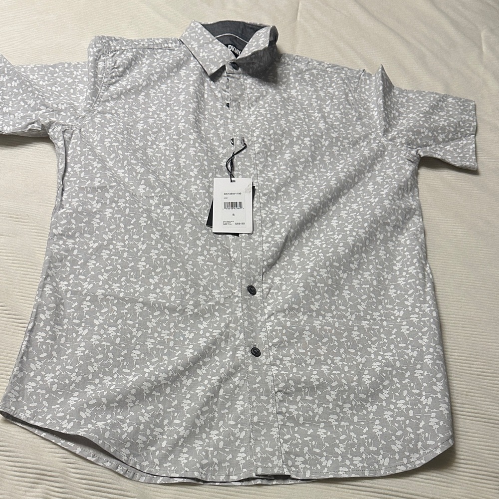 DKNY Gray and White Floral Button Down Shirt